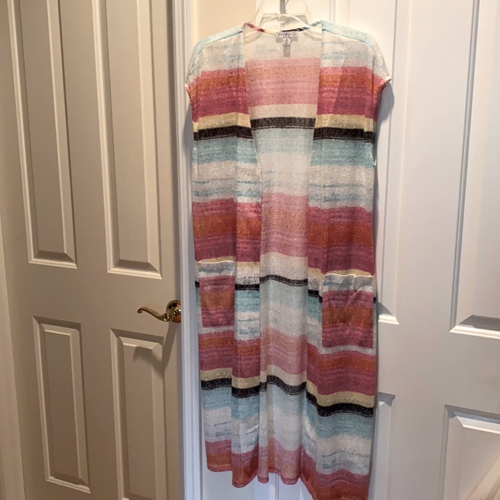 Striped Long Duster Sleeveless Sweater
